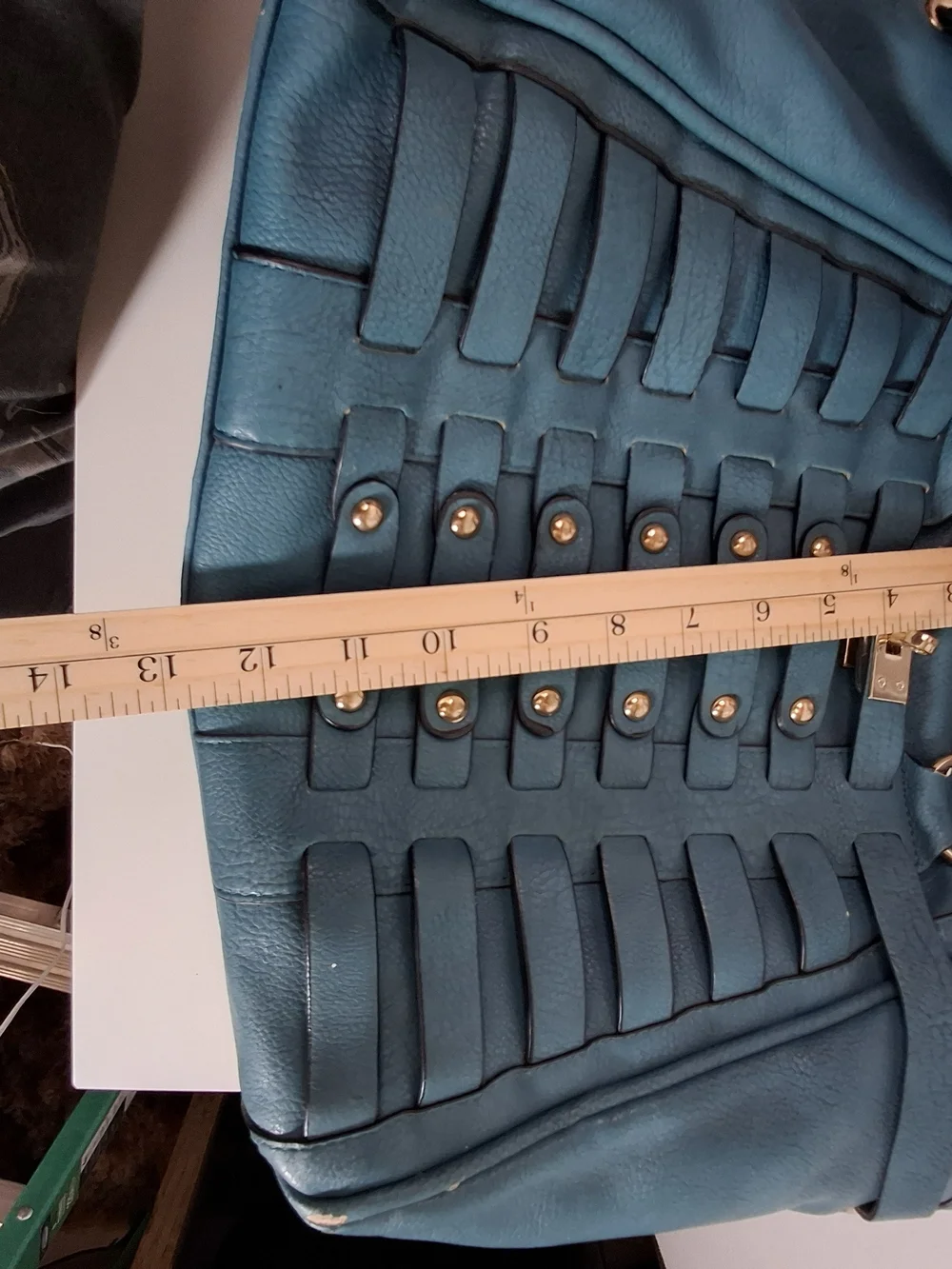 Big Buddha Teal Woven-Panel Tote with Gold Studs - Picture 12 of 14